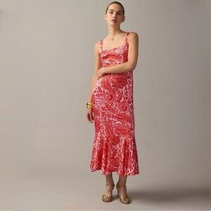 J. Crew 16 Collection midi dress fitted luster crepe flare-hem coral floral